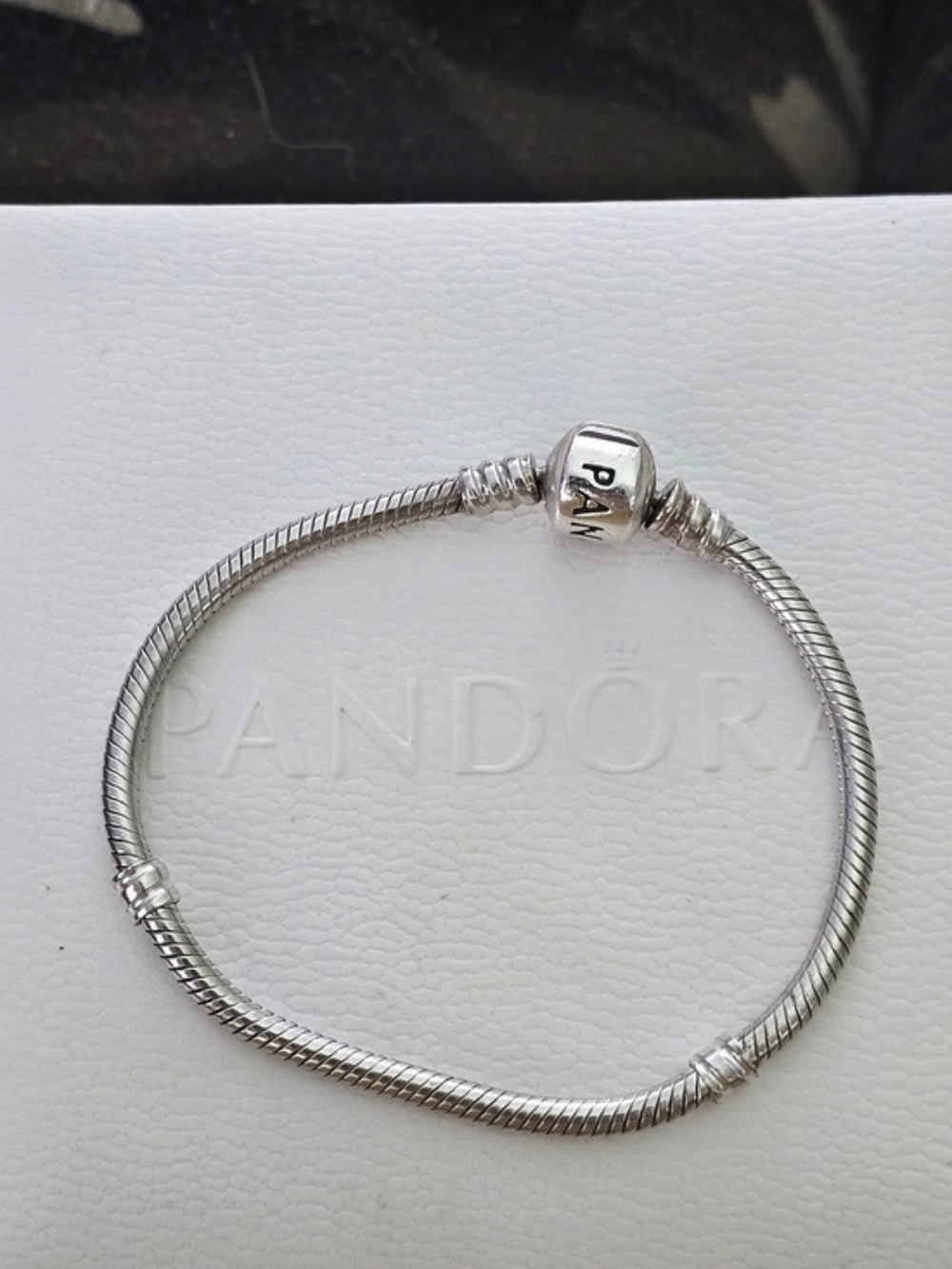 PANDORA Moments Barrel Clasp Snake Chain Bracelet Silver